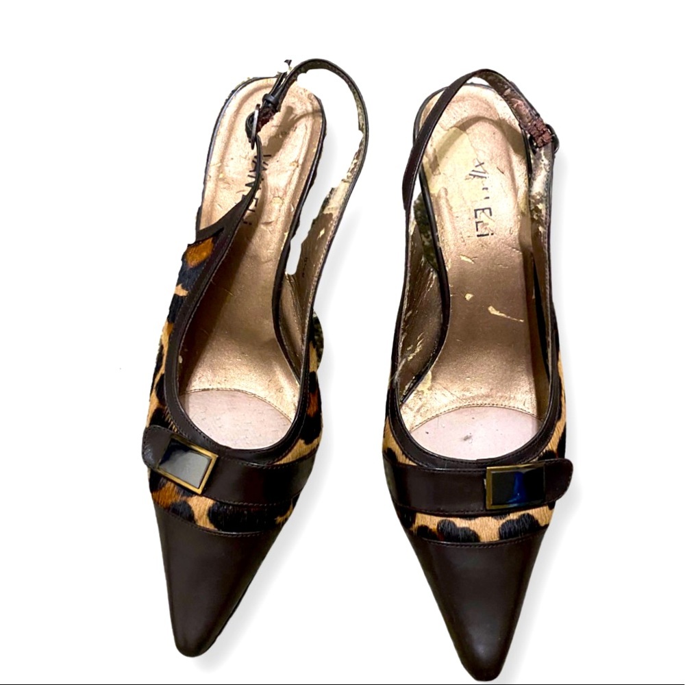 Vintage leather and pony hair sling back heels
